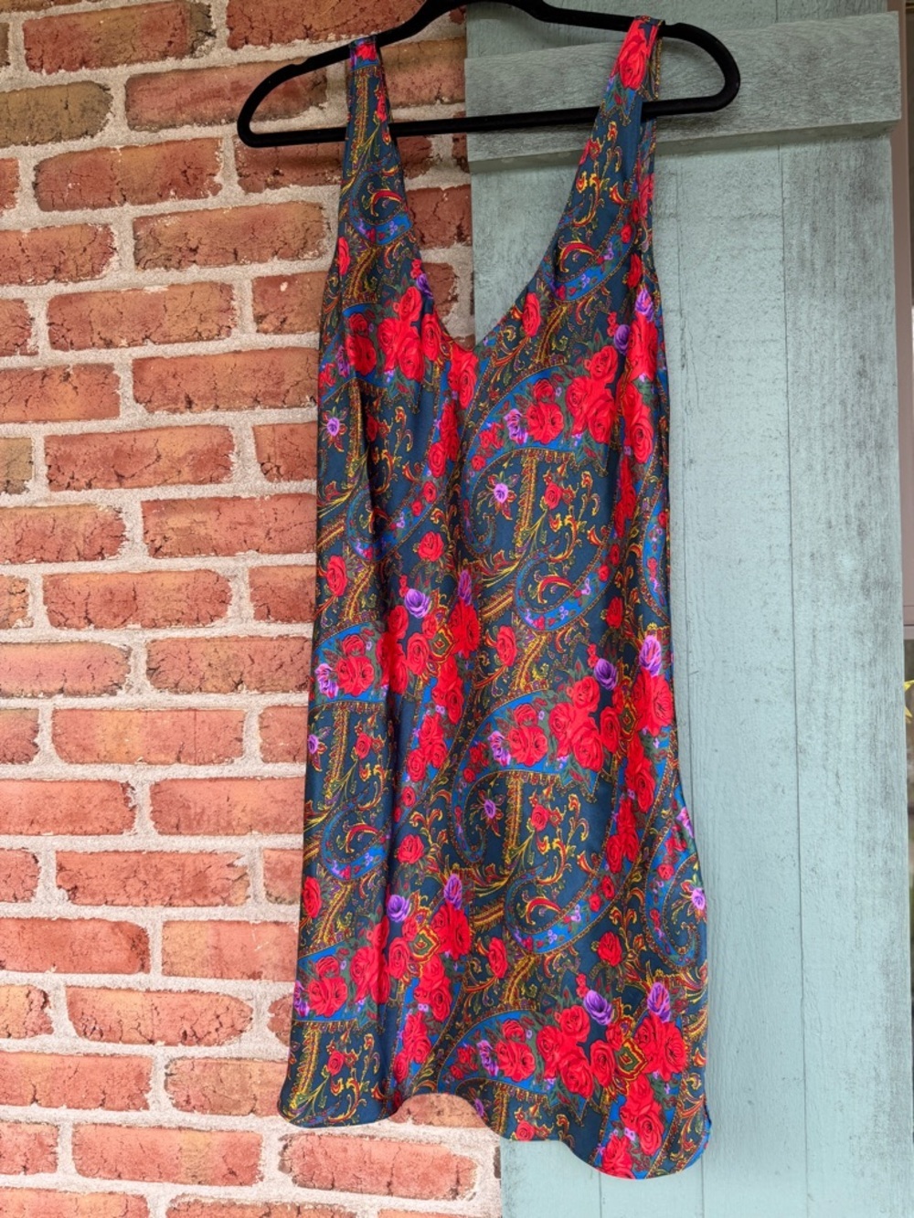 Vintage Multicolor Paisley Nightgown Dress, Teal & Red